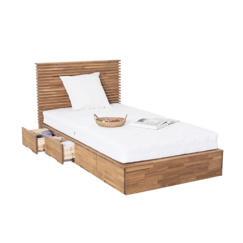 [모던가구]아카시아 가로줄계단식 침대(퀸,슈퍼싱글)